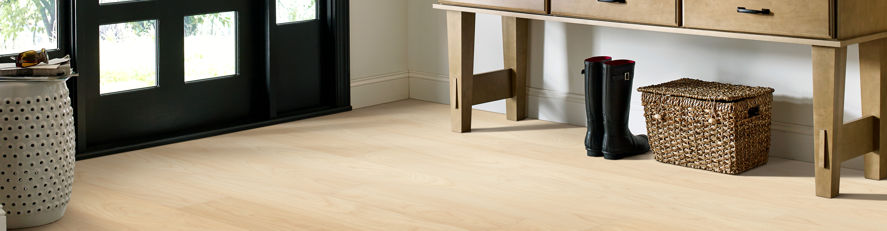 wood look flooring in an entryway